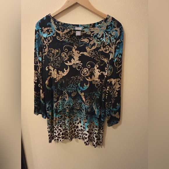 Chico’s Top With Quarter Length Sleeves - Size 1(M-8) Multi Design - Picture 11 of 14